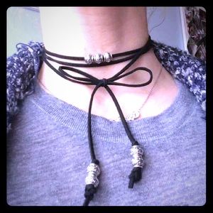 Sexy boho bolo bow bead double leather wrap choker